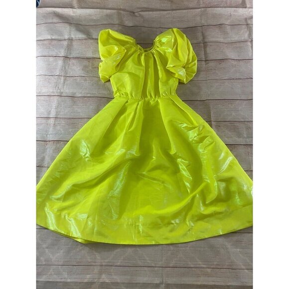Christopher John Rogers Women's Flourescent yellow Puff Sleeve Dress - XS - Picture 6 of 14